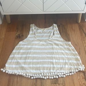 Lilly Pulitzer White and Tan Pom Pom Tank